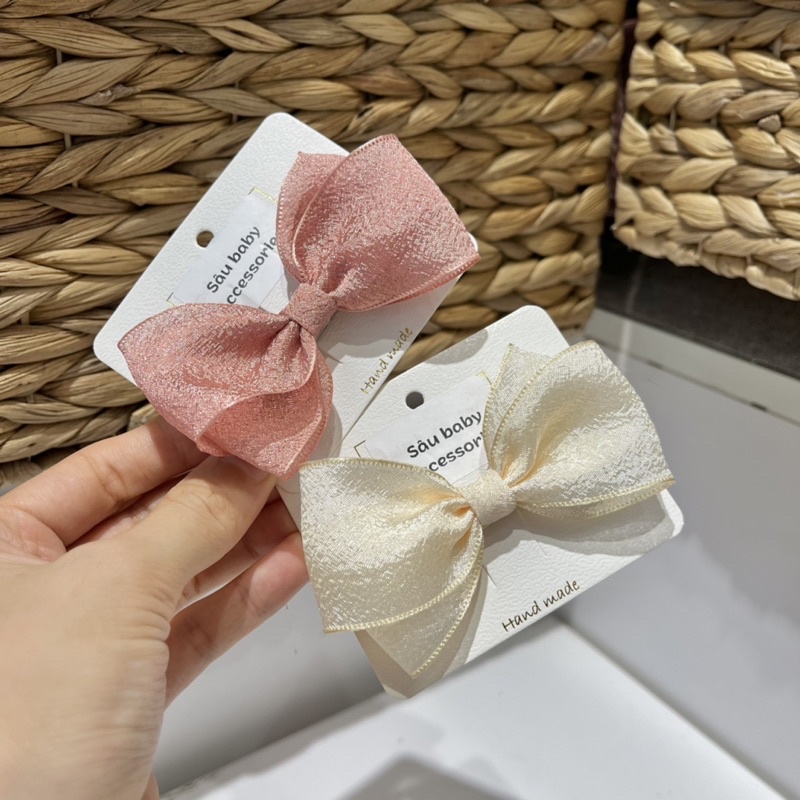 Kẹp nơ voan nhăn handmade cho bé