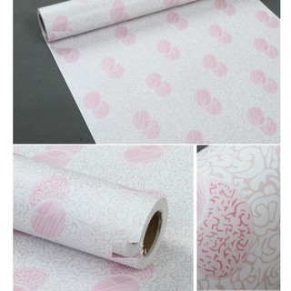 Combo 5m giấy dán tường họa tiết tròn hồng 2 binbin dt42