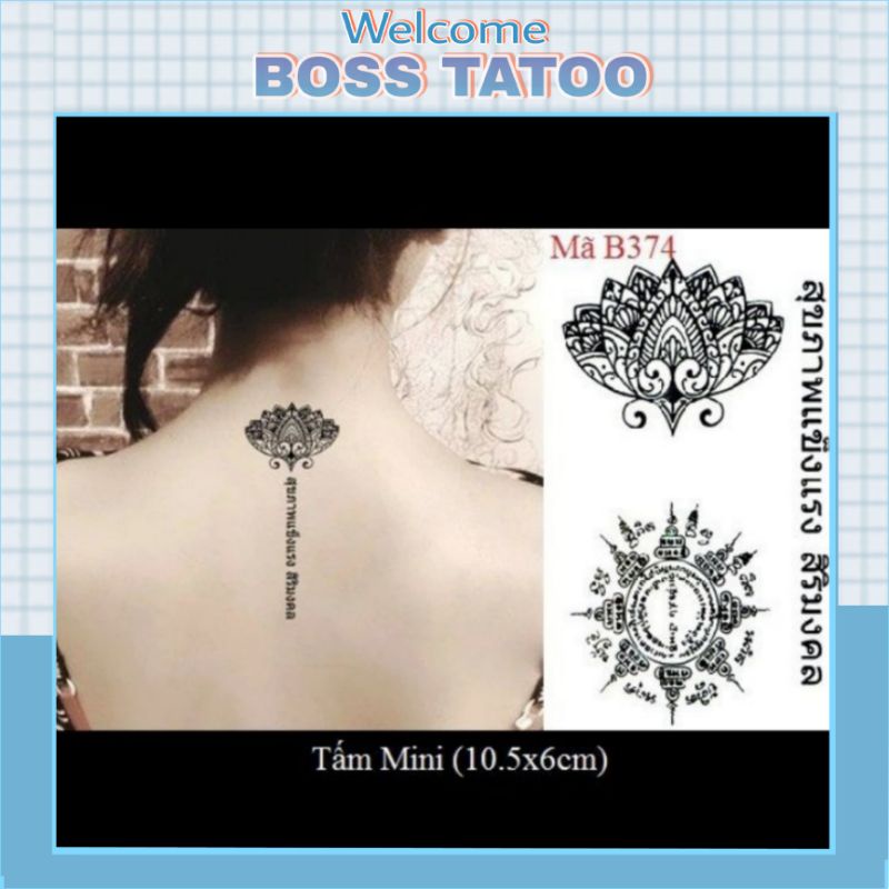 Hình xăm tatoo hình sen Phật + chữ Thái D27. Xăm dán tatoo mini tạm thời, size &lt;10x6cm