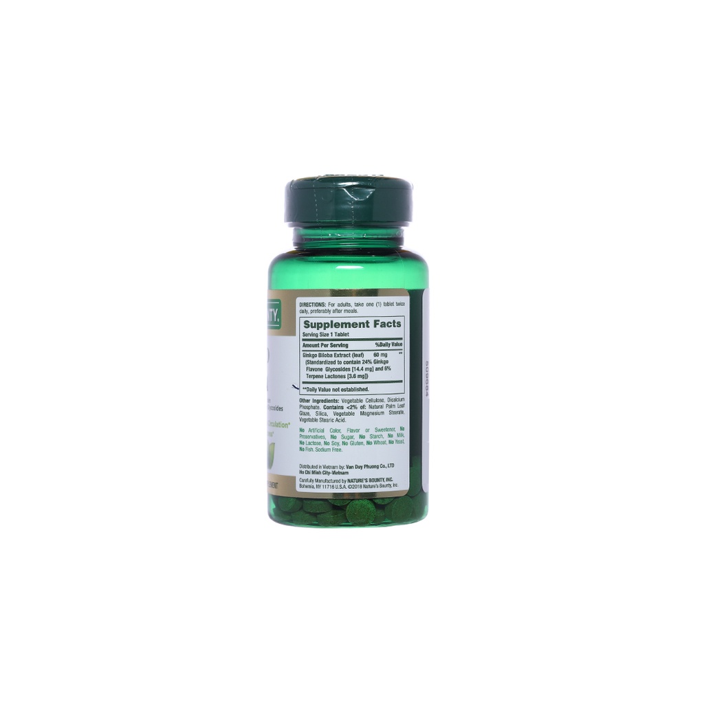 Nature's Bounty Ginkgo Biloba (chính hãng Mỹ - tăng tuần hoàn máu não lọ 60 viên