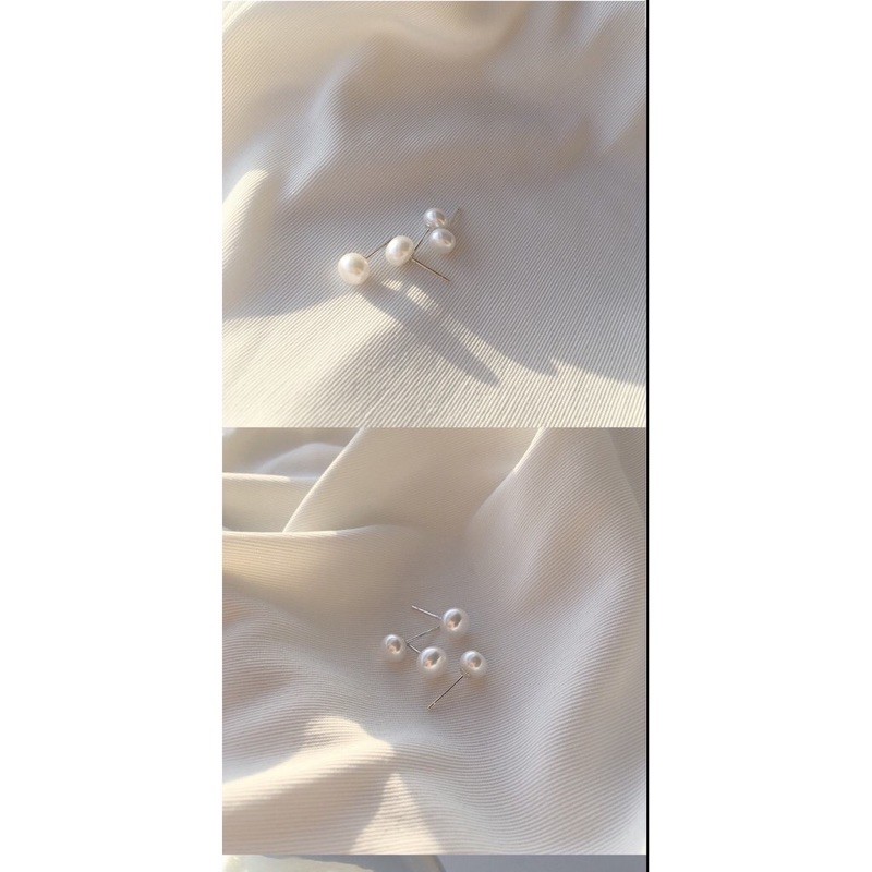 Bông tai nụ trai gắn chốt chuẩn bạc ta cá tính