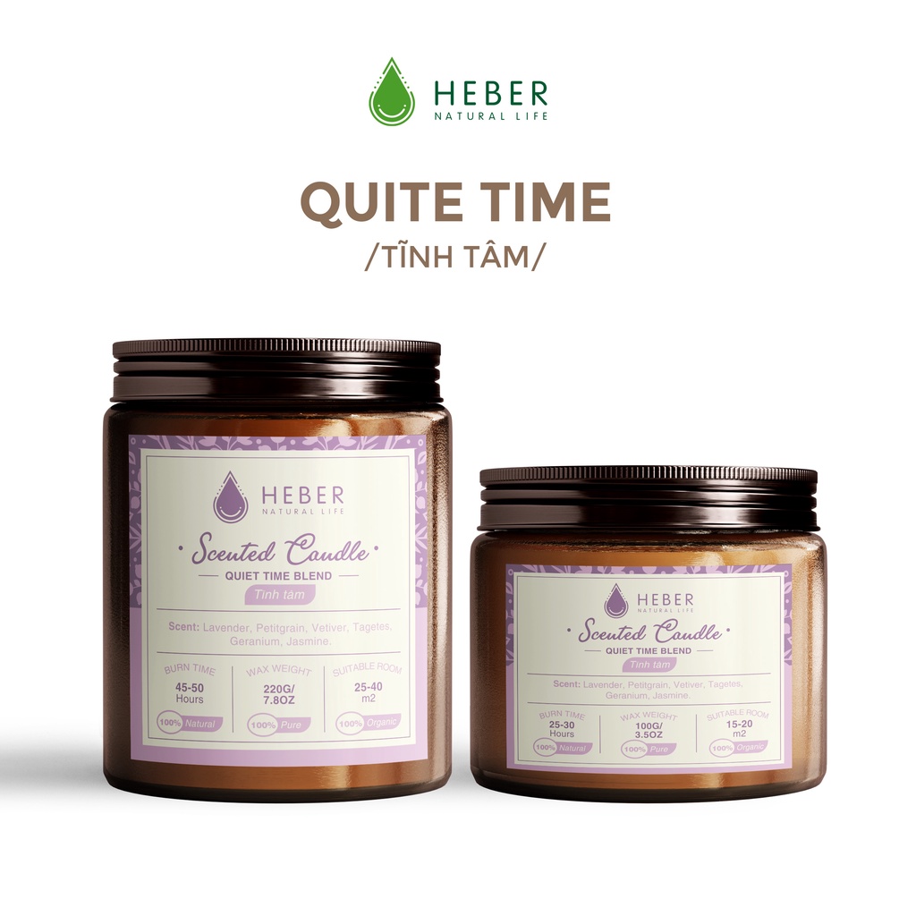 Nến Thơm Tĩnh Tâm - Quiet Time Scented Candle Heber Natural Life Thiên Nhiên Cao Cấp, Thơm Phòng Thư Giãn, 100g & 220g