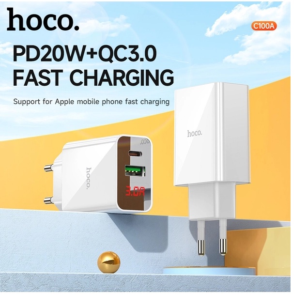 Cốc Sạc Nhanh C100A PD20W + QC3.0 BỘ SẠC Typec To IP (EU) Chính Hãng [BH 1 Năm]