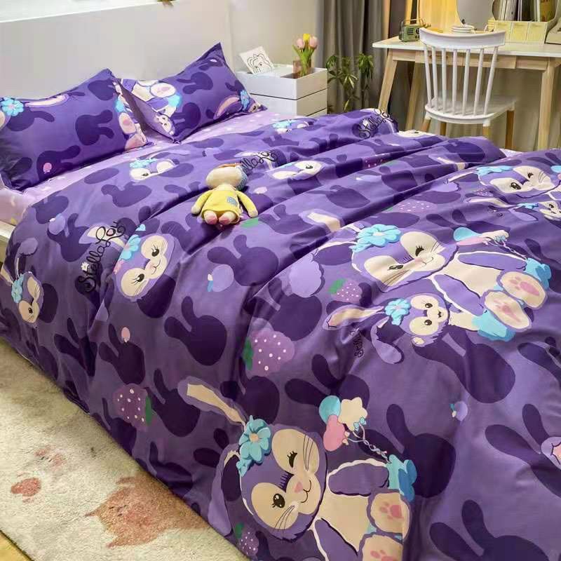 Bộ chăn ga gối cotton poly Lidaco decor phòng ngủ vintage - Thỏ Tím (SP001368)