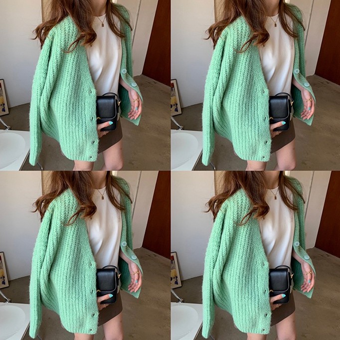 Áo khoác cardigan dệt kim tay dài phong cách Hàn Quốc cổ điển 6 màu tùy chọn