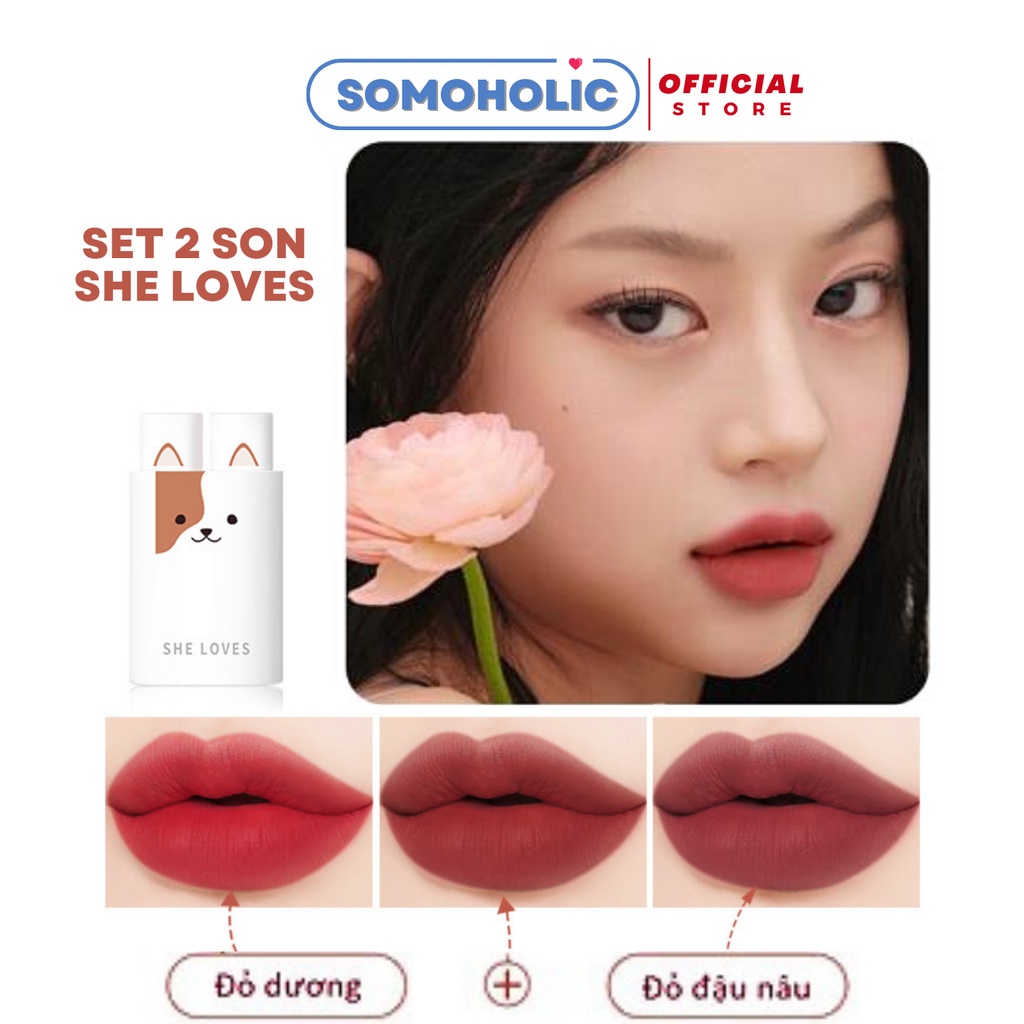 Set Son kem lì She Loves Dog and Cat Diary Matte Lipstick nội địa Trung mềm mịn môi mẫu mới nhất Somoholic SM17