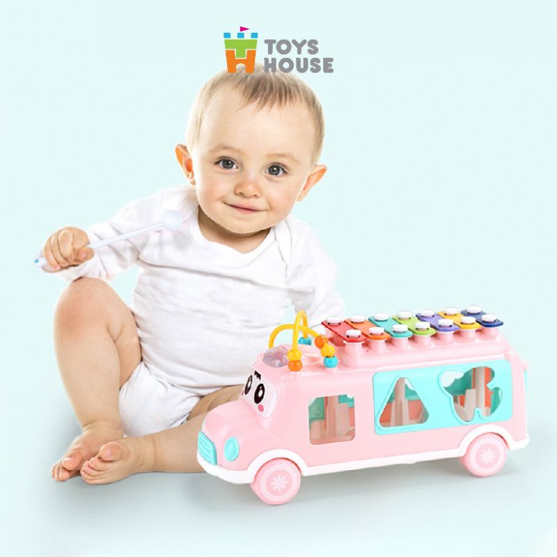 [HOT] Đồ chơi Xe bus thả hình khối kèm đàn piano cho bé