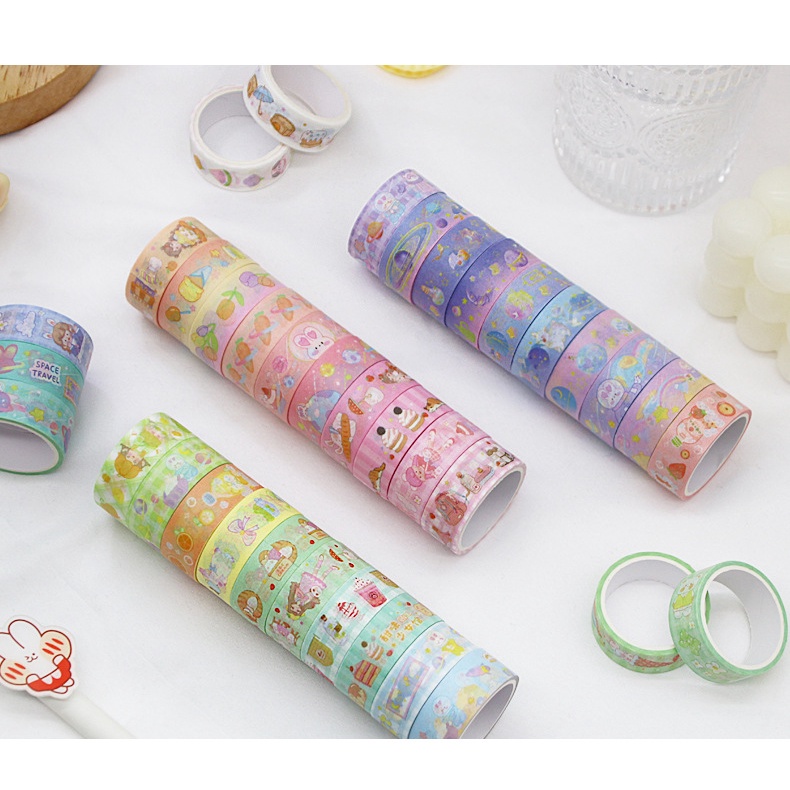 Hộp 60 cuộn washi tape nhiều chủ đề, nhiều hình hoạt hình dễ thương trang trí sổ tay CREAMY WST165