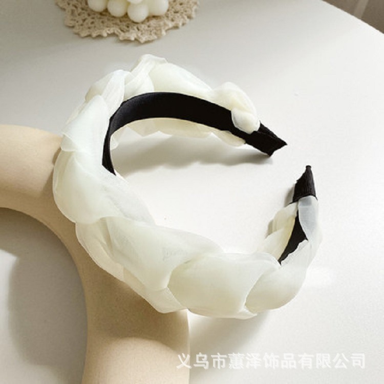 Băng Đô Vải Chiffon Thiết Kế Bện Màu Trơn Phong Cách Retro Thời Trang Cho Nữ