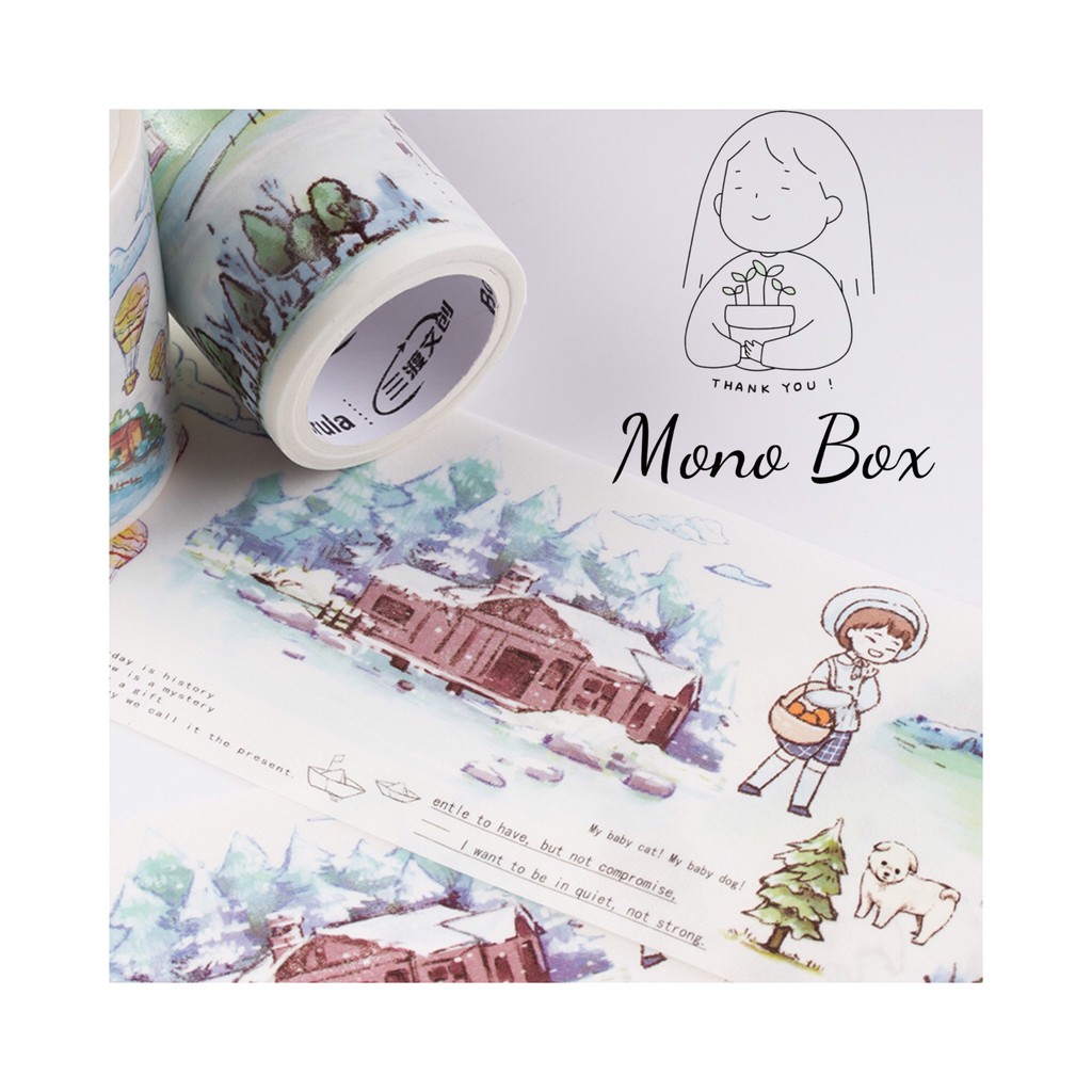 [Chiết] Washi Tape 35x7cm băng dính trang trí chủ đề phong cảnh làng quê Mono_box 00802