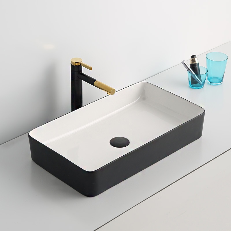 Vòi lavabo nóng lạnh bằng đồng hình trụ tròn 30cm sơn tĩnh điện đen vàng cao cấp