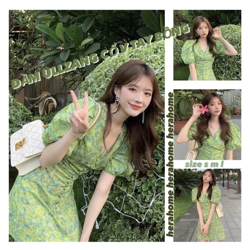 ĐẦM CỔ V CÚC BỌC TAY BỒNG ULZZANG 🌹
