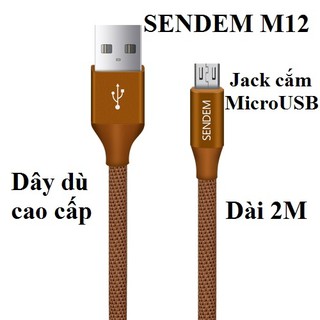 Cáp sạc SENDEM M12/M12S - dây dù dài 2m, cáp cao cấp cho iphone/android
