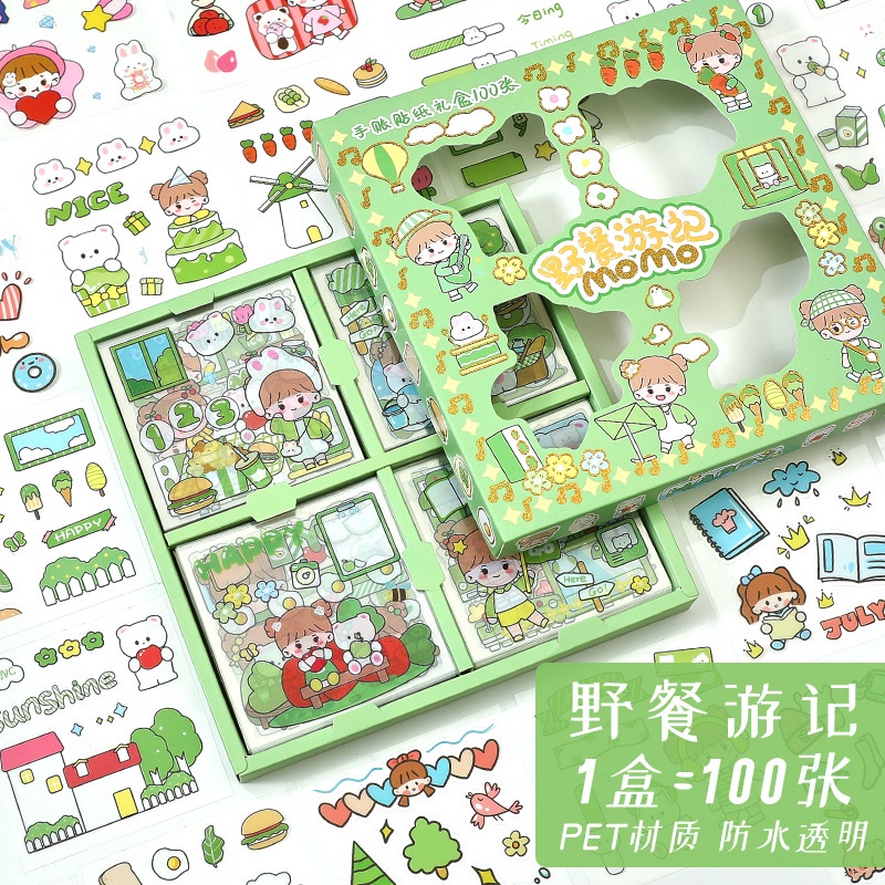 Hình dán stickerGIADUNGTONGKHO1set hộp 100 tấm sticker 1000 hình dán,Sticker chống nước nhiều họa tiết cute dễ thương