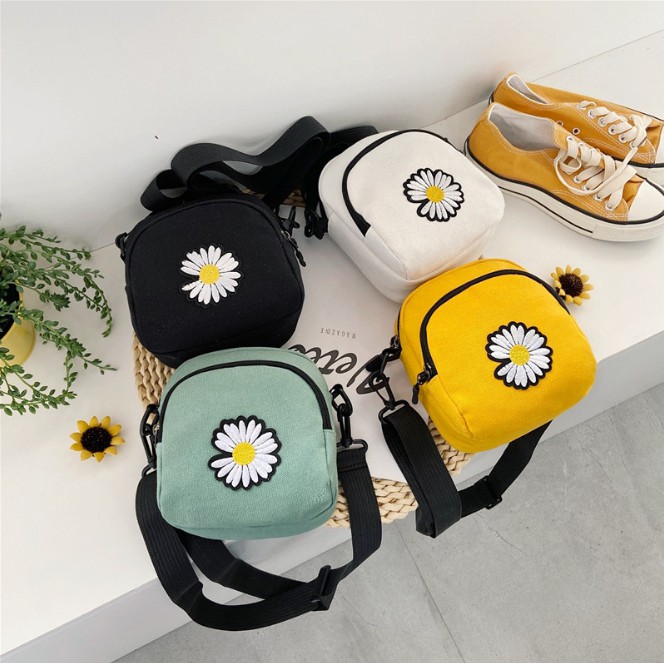 Túi đeo chéo hoa cúc mini UNISEX thời trang Quảng Châu Xịn chất canvas đeo vai xách nữ THC-04