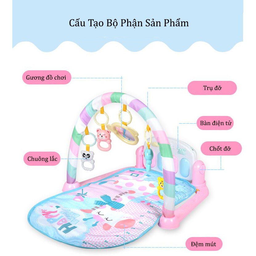 Thảm Nhạc Nằm Chơi Piano Cho Bé, Nhạc Tiếng Anh, Đèn Và Nhiều Phụ Kiện, Vãi Mềm, Hình Sắc Nét, Mẫu Mới Về