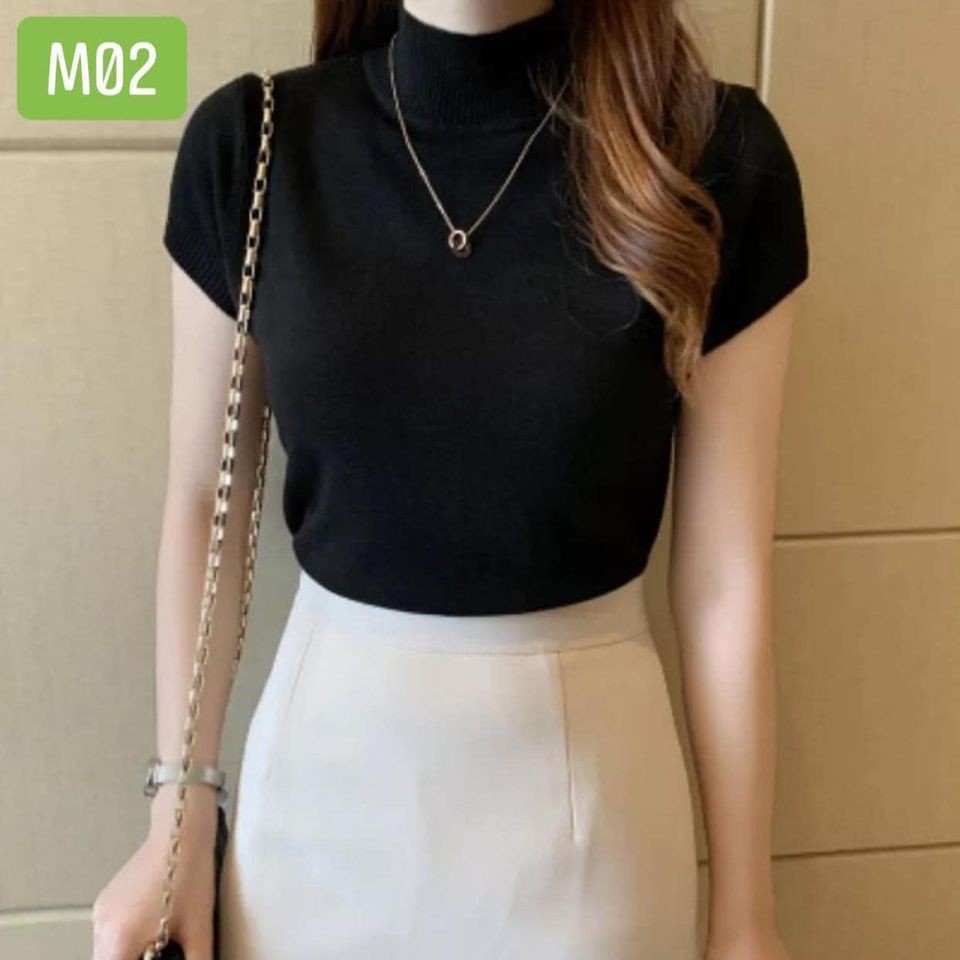 Áo len nữ cổ 3p cộc tay chất len mịn hàng Quảng Châu L1