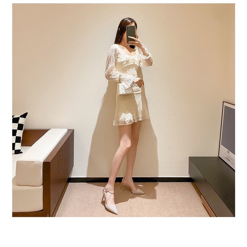 Giày Cao Gót Mũi Nhọn Đính Kim Sa Lấp Lánh Thời Trang Mùa Thu Mới Cho Nữ 2022