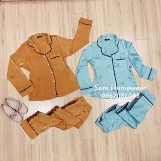 Bộ ngủ lụa trơn viền ren - NOHK