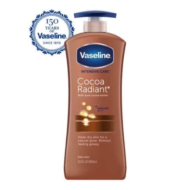 Sữa dưỡng thể cấp ẩm, đều màu da Vaseline Intensive Care Cocoa Radiant Body Lotion 725mL - Mỹ ( New)