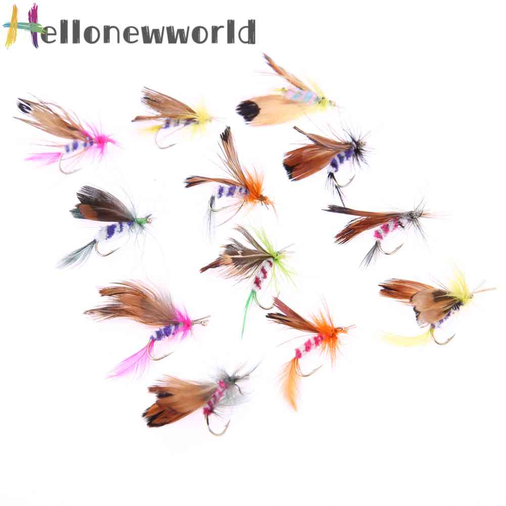 Bộ 12 Mồi Câu Cá Hình Côn Trùng Bay Kèm Lưỡi Câu Giả