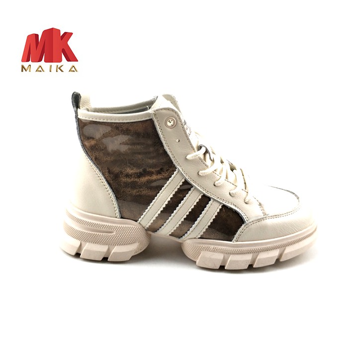 Giày boot nữ cổ cao đế bằng S135 Nâu hiện đại trong vẻ đẹp nữ tính MK MAIKA