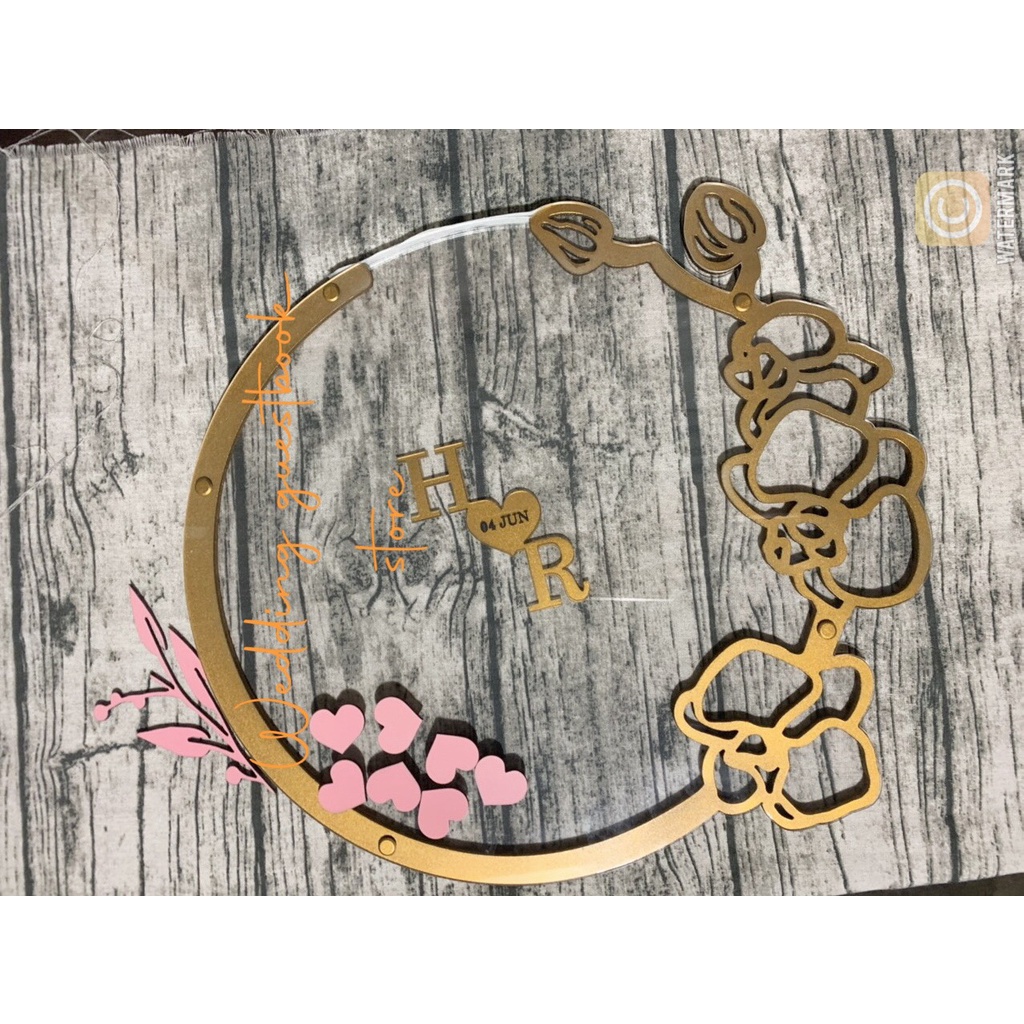 Hộp Thả Tim Cưới  Hình Tròn Trong Suốt Viền Hoa Hồng Kèm Ảnh Thật| Thao Wedding Guestbook
