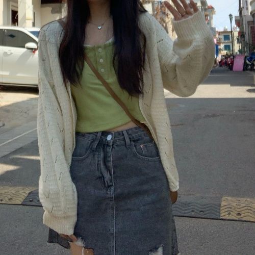 Áo Khoác Cardigan Dệt Kim Mỏng Nhẹ Chống Nắng Màu Sắc Ngọt Ngào Phong Cách Hàn Quốc Cho Nữ