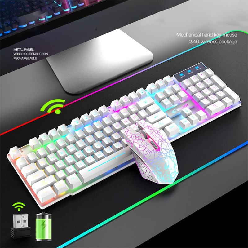 Wili 2.4G Wireless Gaming Keyboard and Mouse Set Colorful LED Breathing Light Keypad