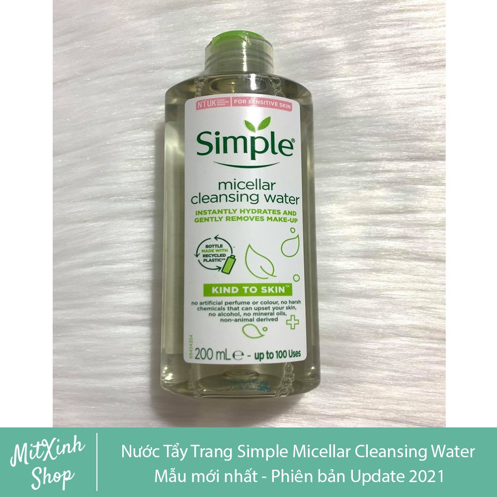 [Mẫu mới] Nước Tẩy Trang Simple Dịu Nhẹ Kind To Skin Micellar Water 200ml