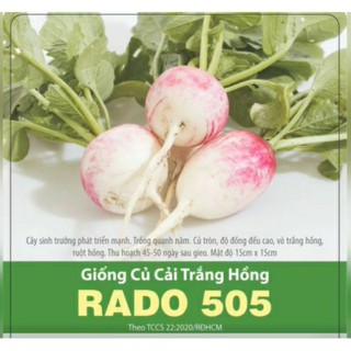 Gói 1g Hạt giống Củ Cải Trắng Hồng Rado 505, Trồng Quanh Năm, Củ Tròn Độ Đồng Đều Cao, Vỏ Trắng Hồng