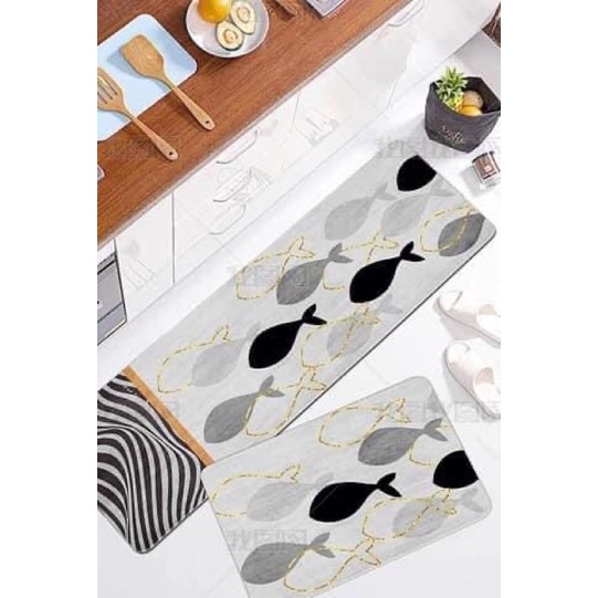 Bộ 2 thảm lau bếp lau chân chải sàn nhà bếp chống trượt 40x120cm và 40x60cm