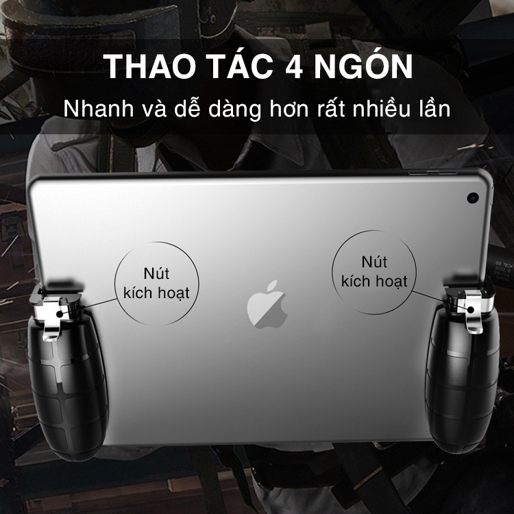 🆔Tay cầm ipad 4 ngón chơi game dành cho iPad,  Tablet ghìm tâm dễ dàng chơi game PUBG / FreeFire / ROS, nút bấm gaming.