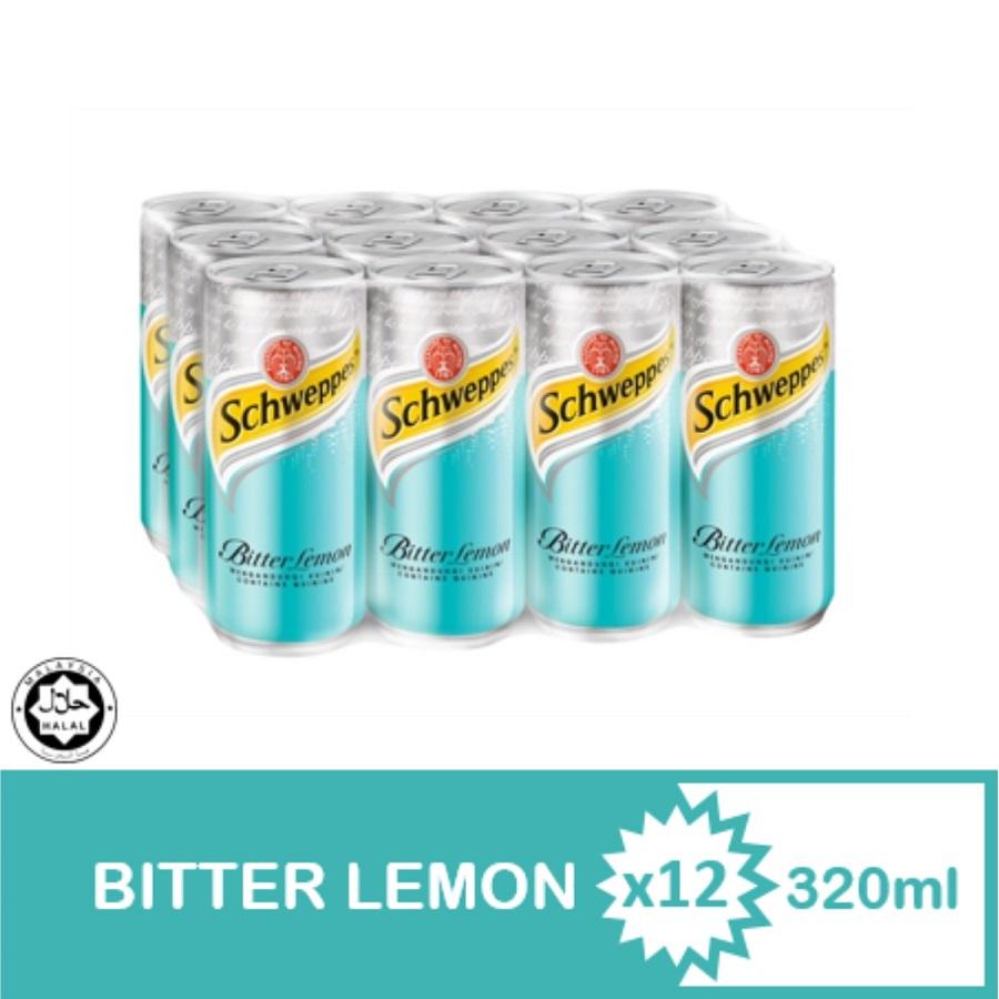 Lốc 12 lon nước ngọt vị chanh hiệu Schweppes Bitter Lemon 320ml