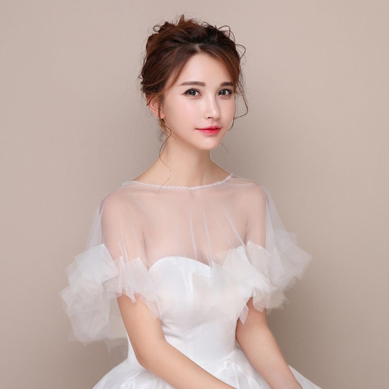 Xiangbao Áo Choàng Vải Tuyn Mỏng Phối Bèo Thời Trang Cô Dâu 1920S