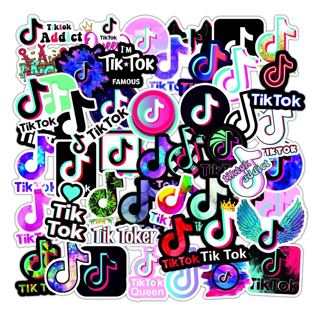 Set 30 Sticker logo Tik tok đẹp để trang trí mũ bảo hiểm, xe, tủ lạnh, tivi, laptop điện thoại đẹp chất