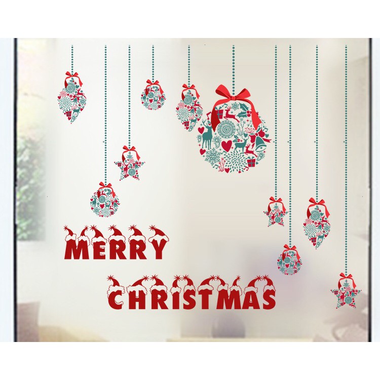 Decal dán kính cao cấp - rèm dây Hoa trang trí Merry Christmas ( 60x58 )