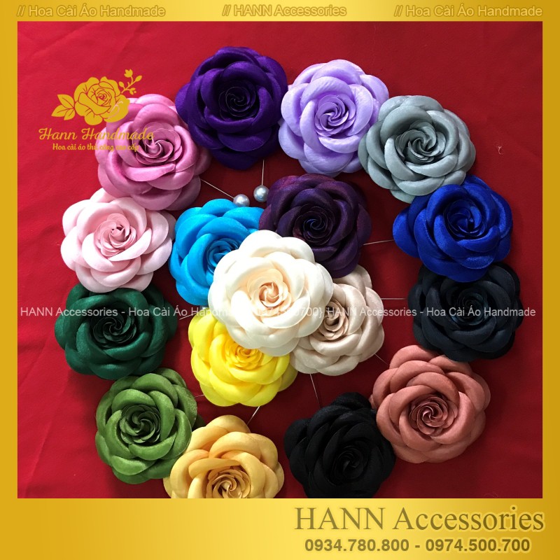 Tag hoa cài áo loại to 10cm - Hoa cài áo handmade