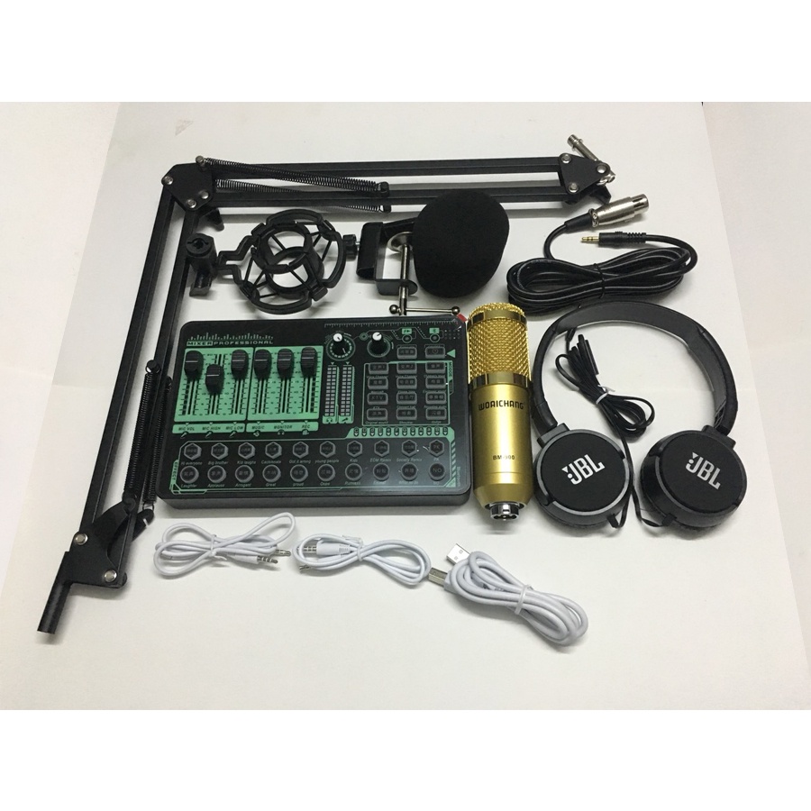Combo mic thu âm bm 900 sound card H9 Pro bluetooth đầy đủ phụ kiện tặng tai nghe Chụp tai