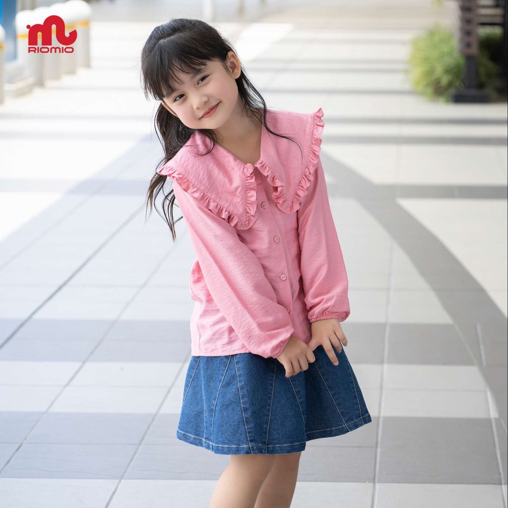 Chân váy jean cho bé gái 5-12 tuổi size 15-50 kg dáng xòe có lót trong RIOMIO đi học đi chơi 100% cotton USA - RO273