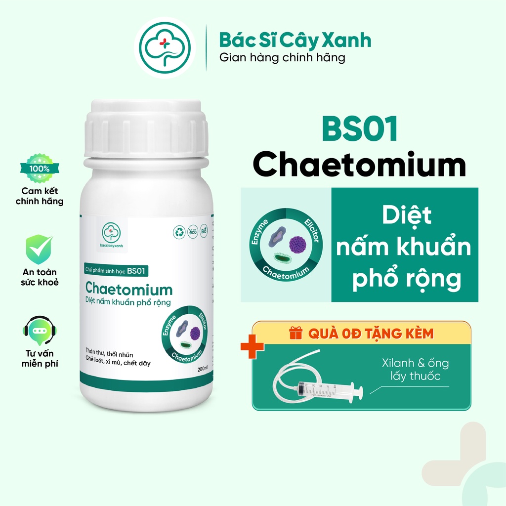 Thuốc trị thán thư, thối trái, héo rũ, chết cây con, phòng ngừa nấm bệnh BS01 Chaetomium 100/200ml NSX Bacsicayxanh
