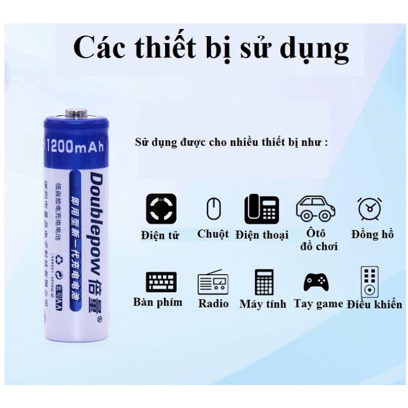 Pin sạc AA 1200 mAh kèm đốc sạc qua cổng USB Doublepow gồm đốc sạc