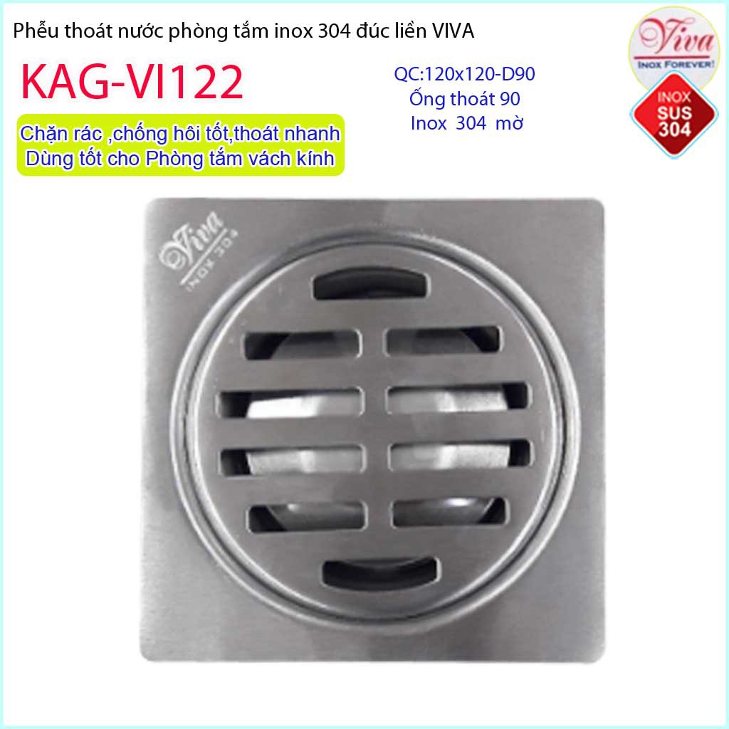 Phễu thoát sàn chống mùi hôi inox 304, thoát sàn Viva 1290 KAG-VI122