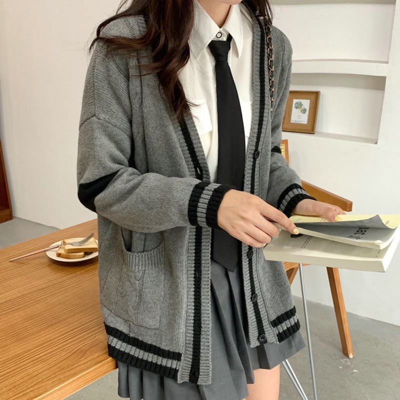 Áo Khoác Cardigan Dệt Kim Tay Dài Phong Cách Hàn Quốc