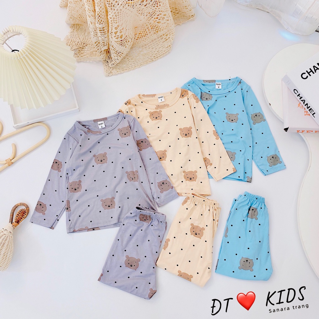 Đồ Bộ Bé Gái, Bé Trai Minky Mom Vải Thun Lạnh Hoạ Tiết Nhí Gấu, Bộ Dài Tay Cho Bé Mặc Thu Đông AN.KID