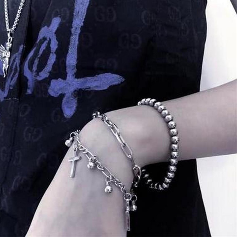 Vòng đeo tay nhiều lớp mặt hình thánh giá phong cách hip hop cá tính