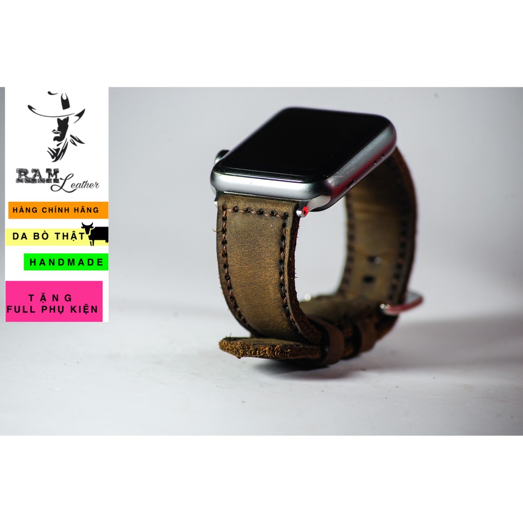 Dây đồng hồ Apple Watch , Iwatch , Iphone Watch Da Bò Thật Nâu Đất RAM Leather Bauhaus 1950  Bền Đẹp