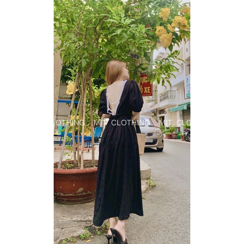(HÌNH THẬT) ĐẦM MAXI DÂY NGỌC HỞ LƯNG
