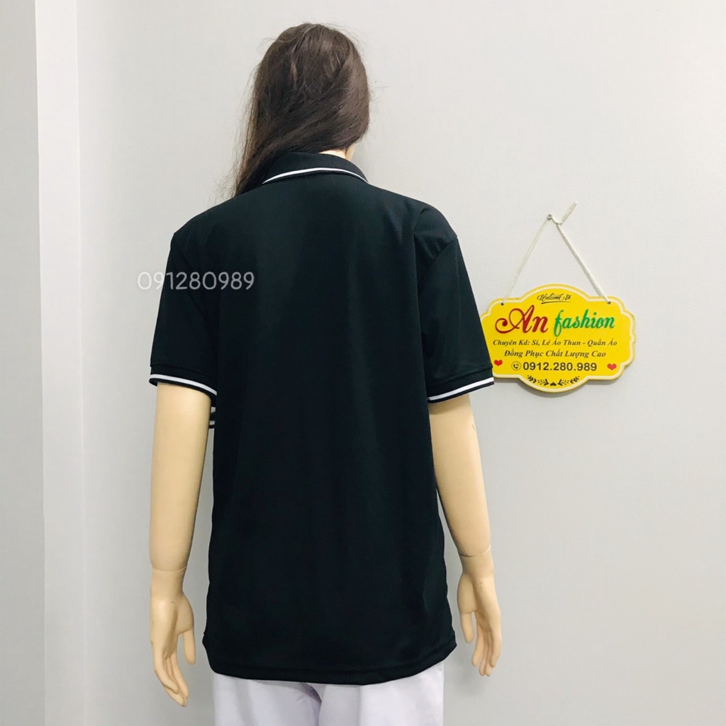 Áo Thun có cổ nam nữ vải thun cá sấu mè màu đen _ Hình chụp thật