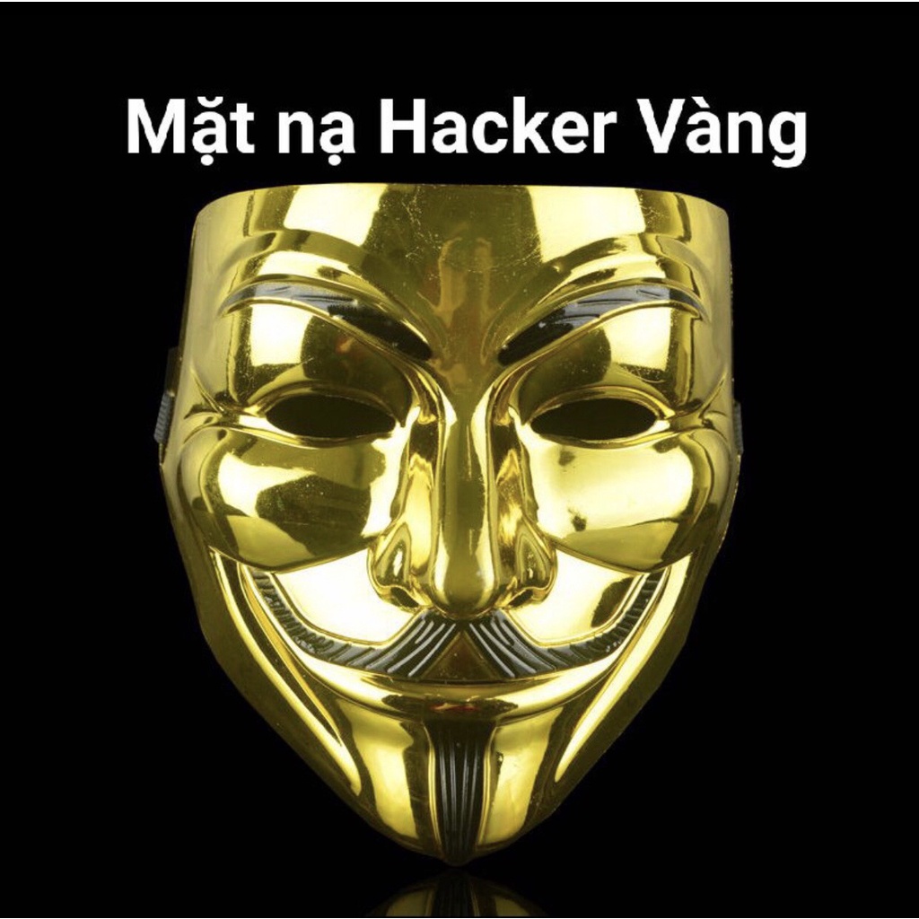 Mặt nạ Hacker Anonymous màu vàng, bạc, có đèn, mặt nạ halloween hóa hacker màu trắng, vàng bóng, cosplay lễ hội ma